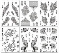 6 Feuilles Tatouages Temporaires Imperméables En Dentelle Noire