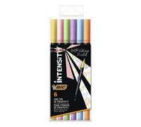 6 Feutres Bic Intensity Dual Tip Pastel Double Pointe Pinceau + Fine