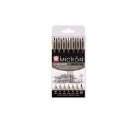 6 Feutres - Noir - Assortiment De Pointes - Pigma Micron Noir - Sakura