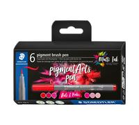 STAEDTLER - Pigment Art - Pigment brush 371 - Etui carton 6 feutres pointe pinceau rouges & roses assortis - 371 C6-1