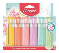 6 Fluo'peps Pastel Highlighters - Chisel Tip - Long-Lasting Highlighters For School And Professional Use - Soft Tip - 6 Assorted Colours, Pastel, 6