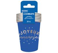 6 GOBELETS CARTON ANNIVERSAIRE 25 LEU