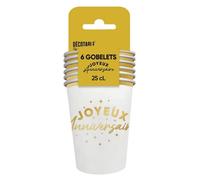 6 GOBELETS CARTON ANNIVERSAIRE 25CL OR