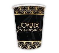 6 GOBELETS CARTON ANNIVERSAIRE GATSBY 25CL OR NOIR