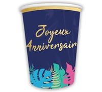 6 gobelets carton anniversaire tropical 25cl bleu - générique trogb2500 Bleu G