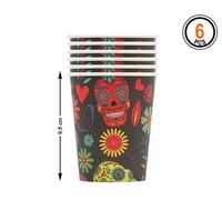 6 Gobelets en Carton Décoratif Calaveras Mexicanas Multicolores - 9,5 cm - Pour Fêtes et Día de los Muertos