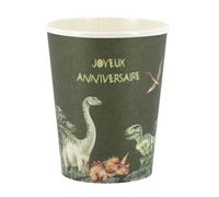 6 Gobelets Joyeux anniversaire dinosaures carton vert 255 ml - Vert