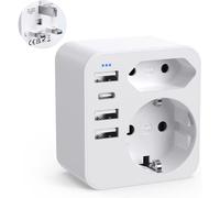 6 in 1 UK Plug with 3 USB Ports and 1 Type C (3.4A) and 2 Sockets, Type G France to UK Adapter for England, Ireland, Scotland, Dubai