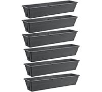 6 jardinières de balcon de 100 cm avec réservoir d'eau, anthracite/gris, 25 L - Jardinières résistantes aux intempéries, bacs à plantes avec insert, longues jardinières de balcon pour le jardin et le