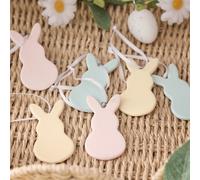 6 Lapins Pastel en Céramique avec Rubans de Suspension