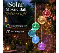 6 LED Carillon Solaire Mosaïque Boule, Lumières Suspendues Extérieures Colorées IP44, Lumières Subaquatiques, Peuvent Être Facilement Accrochées aux Fenêtres, Terrasses, Arbres, Cours, Jardins, Fête d