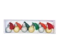 6 mini boules de Noël à paillettes et pompons rouge et vert Multicolore G