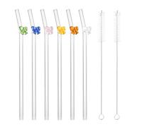 6 Pailles en Verre Longues avec Motif Nœud, Pailles Réutilisables en Verre Borosilicaté de 20 cm, Inclus Brosse de Nettoyage, Pour Smoothies, Jus, Cocktails, Bubble Tea et Boissons Chaudes