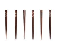 6 Paires Baguettes Japonaises en Bois, Lot de Set | Bois Massif Marron, Corps Droit Facile à Prendre en Main, Style Classique Japonerie, Garçon et Filles et Adultes