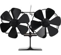 6 pales Ventilateur de poêle à chaleur Ventilateur de cheminée à double tête Ventilateur domestique non électrique Noir