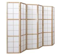 6 pan diviseur de pièce écran Pliant - Bois diviseur Shoji en Papier de Riz Blanc Naturel