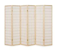 6 pan diviseur de pièce écran Pliant - Bois diviseur Shoji en Papier de Riz Blanc Naturel