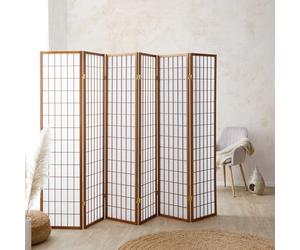 6 pan diviseur de pièce écran Pliant - Bois diviseur Shoji en Riz Brun Blanc