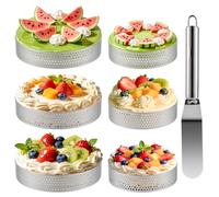 6 Pcs 8 cm/10 cm Cercle a Patisserie, Cercle Patisserie en Acier Inox, Cercles à Pâtisserie, Anneau à Gâteau, Cercles de Emporte Piece Rond, Anneaux à Dessert Mousse Tartelettes DIY + 22cm Spatule