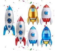 6 PCS Ballon Gonflable Fusée, 4D Ballon Aluminium Fusée, XXL Fusée Anniversaire Ballon, Fusée pour Fête, Convient pour les Fêtes à Thème Spatial et les Fêtes d'Anniversaire des Enfants