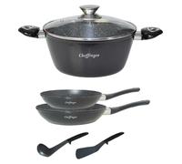 6 pcs batterie de cuisine set casserole poêle ustensiles de cuisine couvercle induction noir