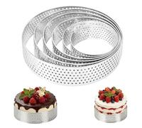 6 Pcs Cercle à Tarte, Cercle à Tarte Perforé en INOX, Anti-adhésif et Bord Sécurisé, Cercle Pâtisserie pour Moule à Tartes Pâtisseries Gâteaux Pizzas Muffins (Ø 5-10cm)