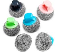 6 Pcs Éponges à Récurer Éponge en Acier Inoxydable,Éponges de Nettoyage avec Poignée,Éponges à Récurer Cuisine,pour Nettoyer la Casseroles,Vaisselle,Cuisinière,Four,Brosses - Couleur aléatoire