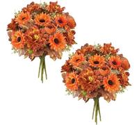 6 Pcs Fleurs Artificielles Orange Decoration Automne Pivoines Chrysanthèmes | Bouquet de Fleurs Artificielles avec Feuille D'érable pour Interni ed Esterni Casa Terrazza Giardino Matrimonio