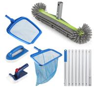 6 Pcs Kit de Nettoyage pour Piscine 43cm Brosse Piscine Ronde avec 2 7m Manche Telescopique Aluminium Epuisette Piscine Epuisette