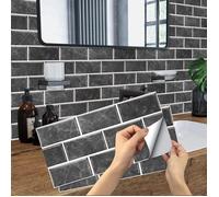 6 Pcs Stickers Carrelage Cuisine, 3D PVC Autocollant en Tuile Auto-Adhésif Sticker Imperméable en de Carreaux 15 x 30 cm Noir