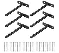 6 Pcs Supports d'étagère Muraux Flottants, Equerre Etagere Murale Métal, Support Etagere Murale Fixation Invisible, équerre d’étagères en T Charge Lourde pour étagère, Noirs, 124x70 mm