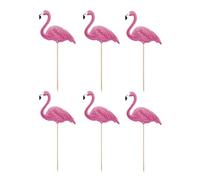 PartyDeco Lot de 6 décorations sur picks flamants roses pour fête à thème hawaïen Aloha, bois, rose