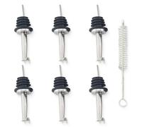6 Pièce Bec Verseur Alcool Acier Inoxydable,Acier Inoxydable Bouchon Bouteille Réutilisable, Bec Conique avec Capuchons Anti-Poussière et Brosse de Nettoyage,pour les Cocktails, Fêtes et Bars