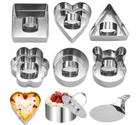 6 Pièce Cercle Patisserie, Petits Anneaux à Dessert, Anneaux à Dessert de 8 cm, Emporte-Pièces Ronds avec Poussoir, Avec 1 Pelle pour La Fabrication de Gâteaux en Mousse, Pudding et Biscuits(B)