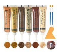 6 Pièce Pate a Bois Rebouchage Kit Reparation Parquet, Pate a Bois Rebouchage pour Réparer les Rayures Fissures Trous et Taches 6 Couleurs avec 2 Pinceaux 1 Raclette