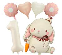 6 Pièces 1 An Decoration Anniversaire Lapin,Ballon Anniversaire 1 An Fille,Ballon en Forme de Lapin,Decoration Anniversaire 1 An,pour Baby Shower