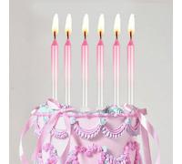 6 pièces/12 pièces/24 pièces Bougies de décoration de gâteau pour anniversaire, révélation de genre, premier anniversaire, dégradé nacré rose, droites Cire
