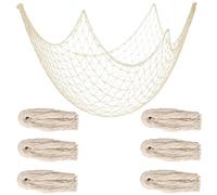 6 Pièces 200x100cm Filets de Pêche Décoratif, Coton Naturel Filet de Pêche Mural Décoratif Decoration Murale Nautique pour Luau Hawaïen Fête Pirate sur la Plage