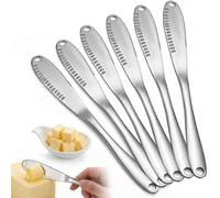 6 Pièces 3 in 1 Couteau à Beurre en Acier Inoxydable 15 x 1,9 cm, Argenté | Couteaux à Tartiner Multifonctions avec Perforé Racloir à Beurre à Bord Dentelé pour Couper ou Tartiner, Beurre, Fromage