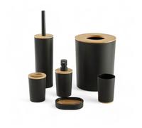 6 pièces accessoires salle de bain, design minimaliste en plastique et bambou, set complet pour WC et lavabo .