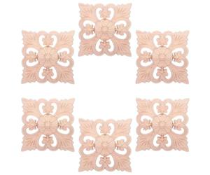 6 Pièces Applique de Style Européen, Coin Carré Ajouré Sculpté | Bois Khaki, Sculpture Main et Découpe Précise, pour Meubles et Portes Cuisine, DIY Décoration