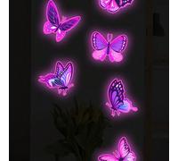 6 pièces Autocollants muraux papillon violet phosphorescents pour la décoration de la maison et de la chambre 30x27cmPolychlorures de vinyle