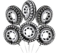 6 Pièces Ballon Pneu Noir et Blanc, Ballon Roue de Voitures, Ballons Anniversaire Pneu, Ballons Aluminium Roue de Voiture pour Enfant Anniversaire, Décoration Voiture Thème Fête