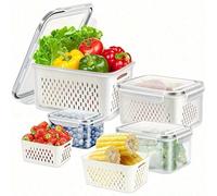 6 pièces Boîtes de rangement alimentaire en plastique avec couvercles, boîtes d'étanchéité multifonctionnelles pour réfrigérateur, avec jeu de paniers d'égouttage pour fruits, légumes et organisation