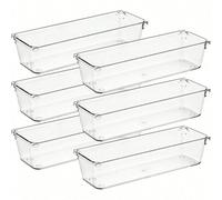 6 pièces Boîtes de rangement style tiroir - Conteneurs de rangement en plastique 3 pouces X 9 pouces, plateaux organisateurs de bureau en acrylique avec patins antidérapants, organisateurs de rangemen