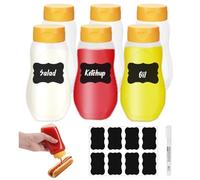 6 Pièces Bouteille Sauce en Plastique, 330ml Bouteille à Condiments avec Étiquette, Flacon Souple Bouteilles Huile Recipient Sauce pour Ketchup Vinaigrette Huile d'Olive Moutarde Mayo (Jaune)