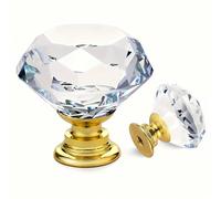6 pièces Boutons de tiroir en verre cristal diamant, quincaillerie de meuble d'armoire à trou unique, poignées en verre cristal à design diamant, boutons d'armoire, poignées de tiroir, poignées d'armo