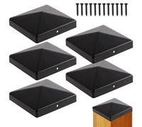 6 pièces Cache-Poteau Noir Pyramide - Acier Revêtu Poudrage - Pour Poteaux Bois 12x12 cm - Antirouille & Intempéries - Vis Incluses - Clôture, Portail, Jardin