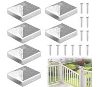 6 Pièces Capuchons de Poteau, Chapeau Poteau Bois 7x7 cm, Chapeau de Poteaus Forme Pyramide, Capuchons de Clôture en Métal, Capuchons de Poteaux de Clôture avec Vis, pour Jardin, Carport, Terrasse