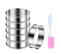 6 Pièces Cercle a Patisserie 8,5 x 2,5 cm avec 1 grattoir rose, Cercle à Tarte Rond en 304 Inox à bord roulé, Cercle a Tartelette, Moule a Pancake, Cercle Cuisine pour Muffins, Tartes, Gâteaux, Crumpe